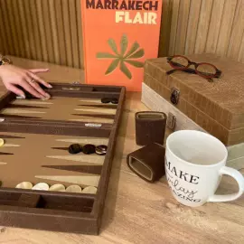 Эксклюзивный набор для игры в нарды "Alain" из кожи, бежевый, большой